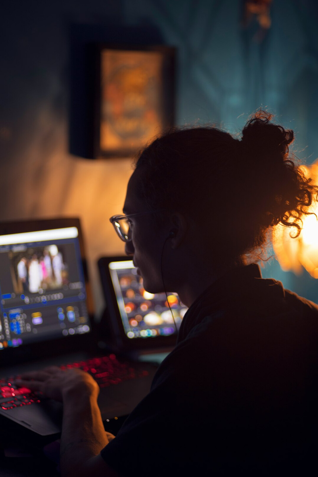film editor at computer