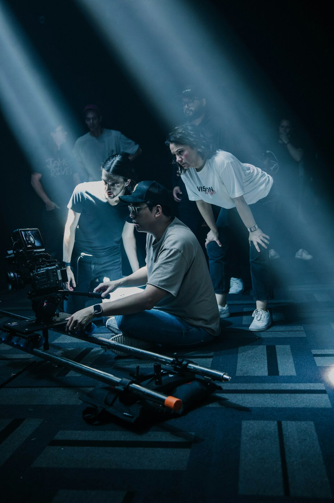 film crew on set with camera
