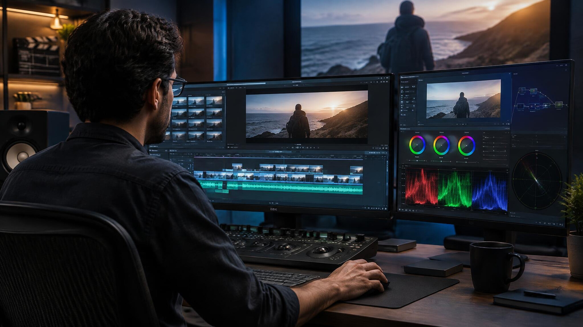 video editor at computer